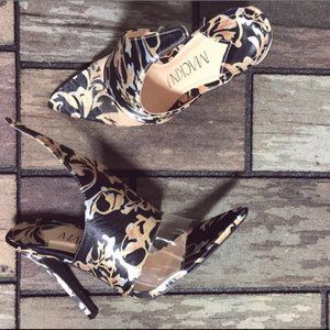 Brand New Black & Gold Italian Print Heels